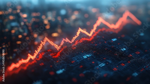 Wallpaper Mural Red arrow pointing upwards against a dark blue background with blurred lights. Torontodigital.ca