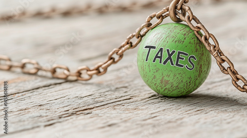 Concept of tax burden depicted by heavy weight on chain