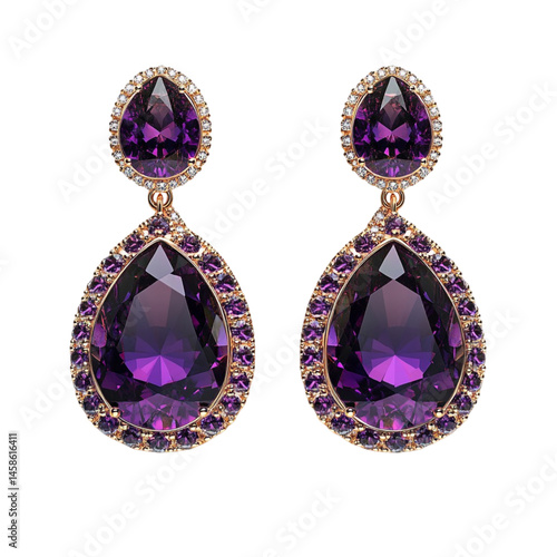 Elegant purple gemstone earrings with diamond accents gold setting luxurious jewelry design