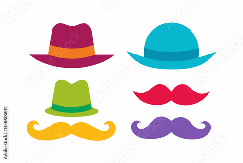 set of hat with mustache  silhouette vector illustration