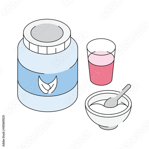 Grab this amazing isometric icon showing protein food jar