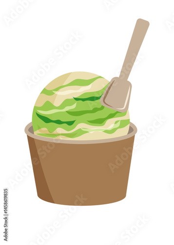 カップに入った抹茶とバニラのミックスアイスクリーム　ベクターイラスト