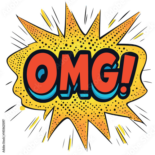 Cartoon Style Omg Explosion With Pop Art Design And Bright Bold Colors