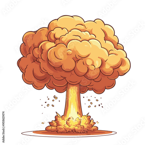 Cartoon Style Atomic Bomb Explosion Illustration With Orange And Yellow Colors