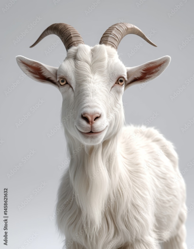 3D Render of a White Goat with Realistic Fur on Clean Background 3D Render of a White Goat with Realistic Fur on Clean Background
