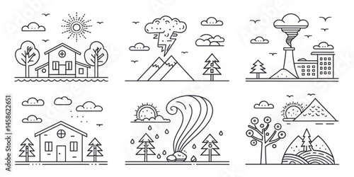 Vector icons set of a church with people illustration