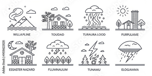 Vector icons set of a church with people illustration