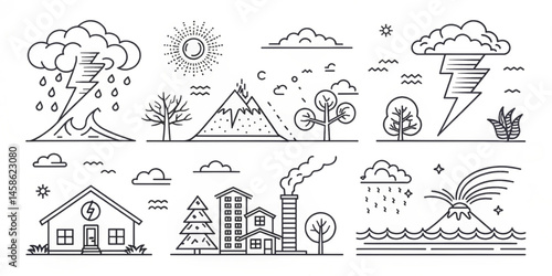 Vector icons set of a church with people illustration