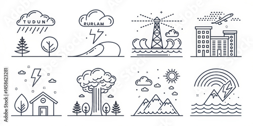 Vector icons set of a church with people illustration