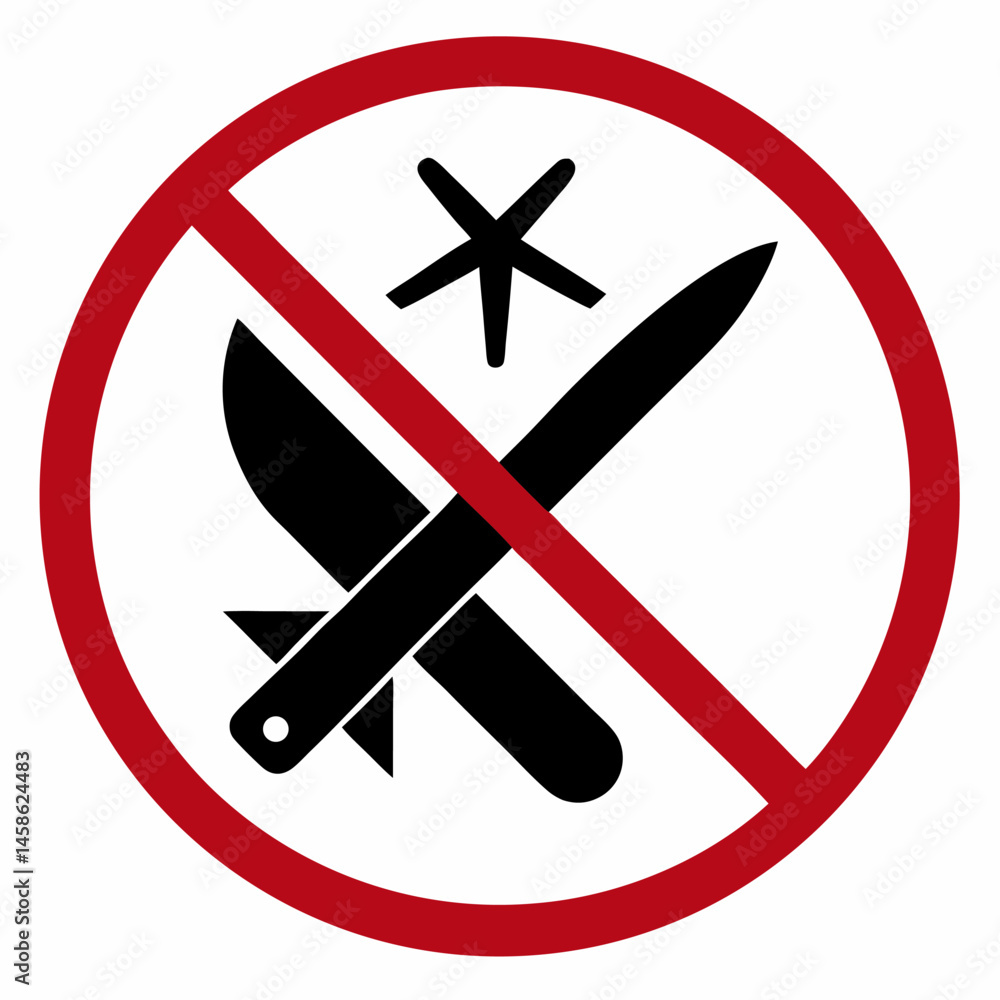 Obraz premium No scissors, knives or sharp objects allowed red and black vector on white background.