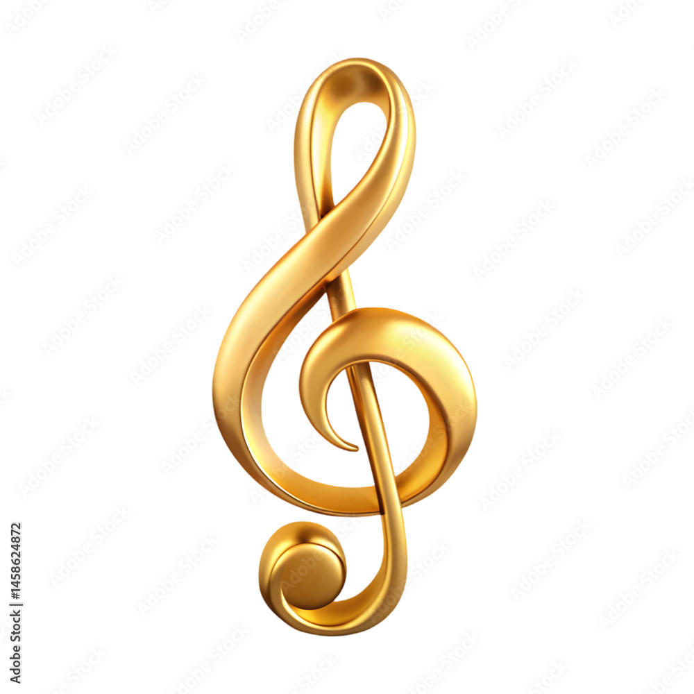Golden treble clef icon music symbol metallic element isolated on transparent background clipart Golden treble clef icon music symbol metallic element isolated on transparent background clipart