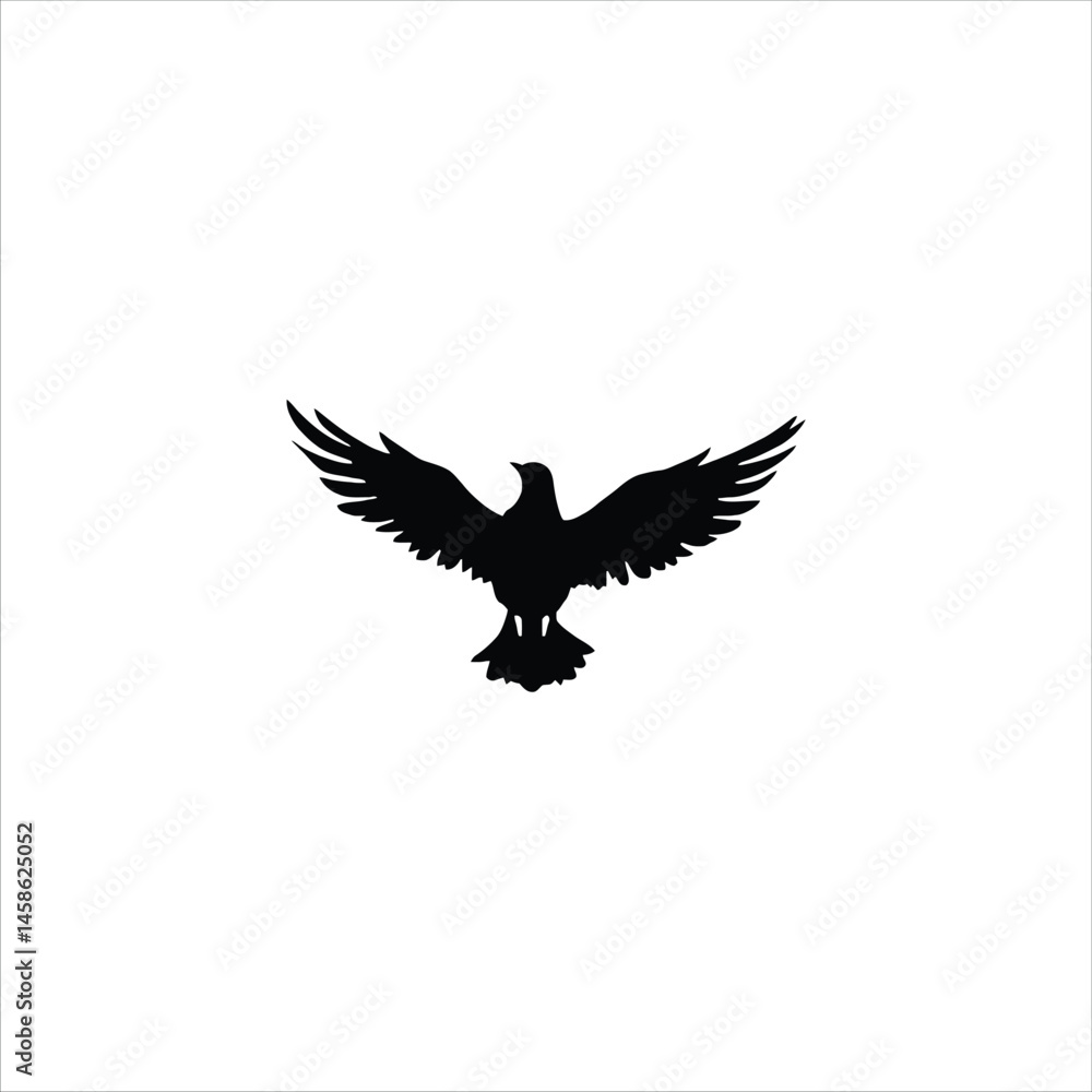 Abstract Vector Logo Icon Illustration of a Black Silhouette Bird with Wings Spread Wide Abstract Vector Logo Icon Illustration of a Black Silhouette Bird with Wings Spread Wide