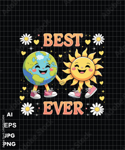 Cute Earth and Sun Best Friends Forever Illustration
