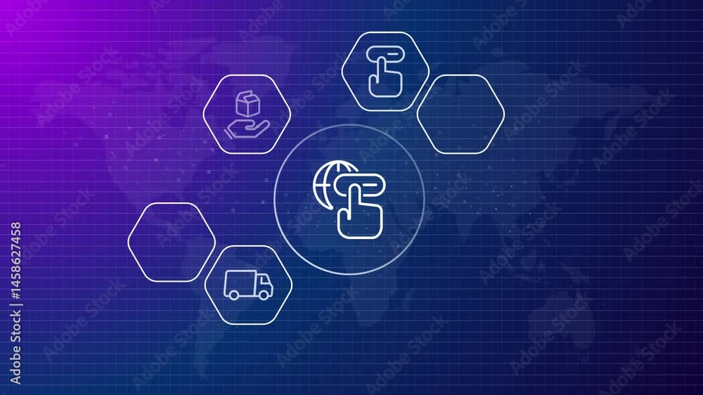Online transaction ecommerce technology transaction optimization concept icon in blue futuristic animated background symbol of click to buy easy experience