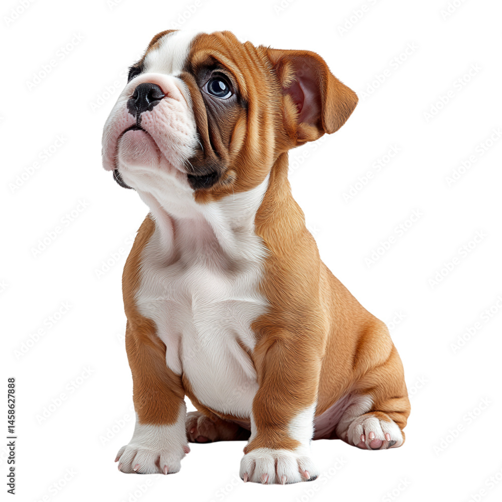 Cute bulldog puppy with big eyes and playful grin on transparent background Cute bulldog puppy with big eyes and playful grin on transparent background