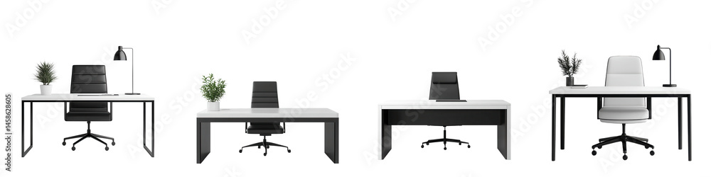 Modern and minimalist office workspaces with desks and chairs. Modern and minimalist office workspaces with desks and chairs.