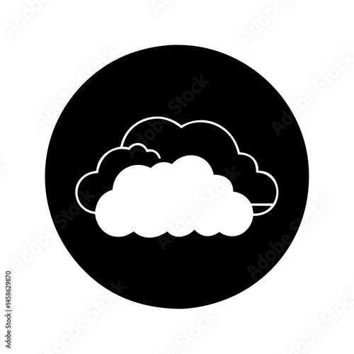 Minimalist cloud formation with dark circle background creating a striking contrast
