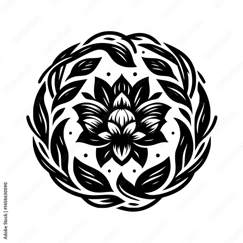 Obraz premium Elegant Black and White Floral Mandala Design, Decorative and Symbolic