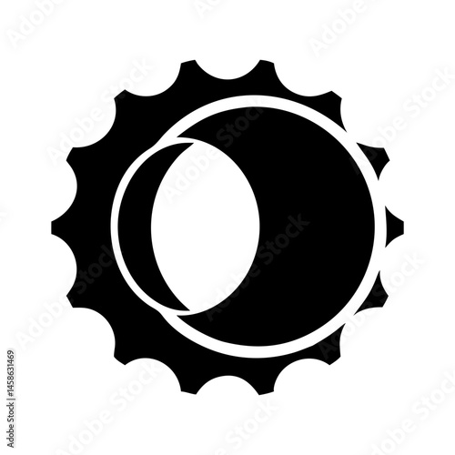 Stylized Eclipse of the Sun, Black and White Circular Gear Shape