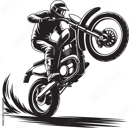 “Seamless Motorcycle Rider Silhouette Pattern – Black and White Motorbike Design”