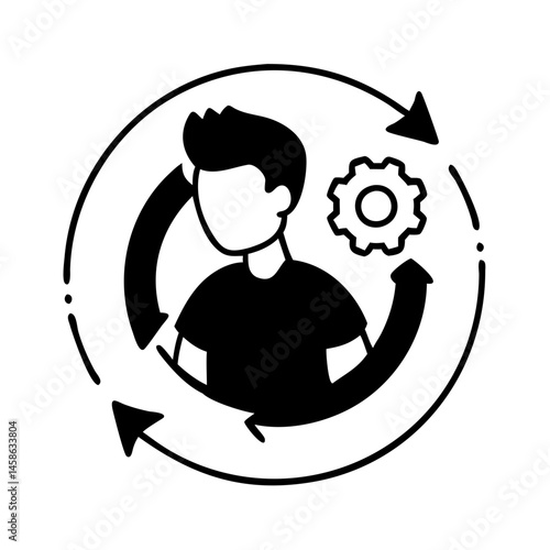Continuous improvement through mechanical and human interaction symbolized by circular motion