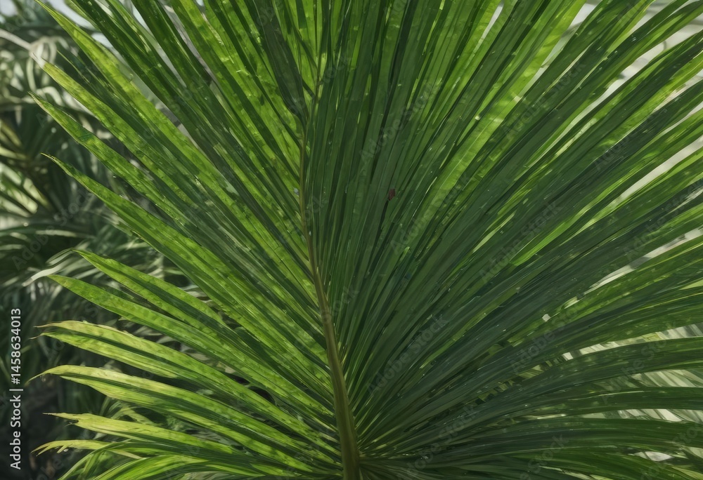 Obraz premium Vibrant green palm leaf, sharp focus, sunlit texture , botany, fresh, organic