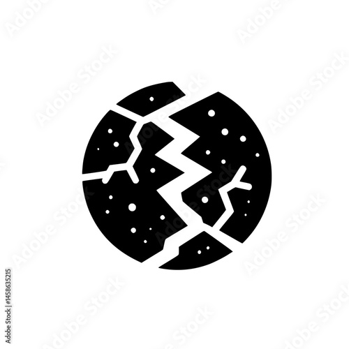 Abstract Cracked Globe Icon, Minimalist Black & White Design