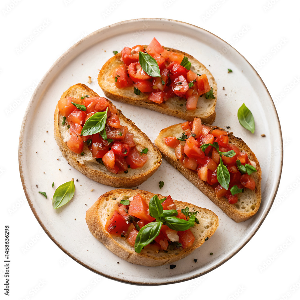 Burschetta in plate isolated on transparent background Burschetta in plate isolated on transparent background