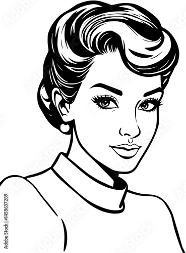 Black and White Portrait of a Woman with Upswept Hair