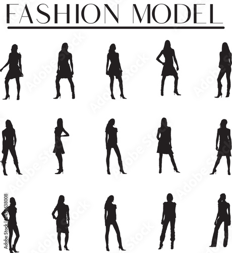 silhouettes of fashion model multiple figure  of standing  vector eps