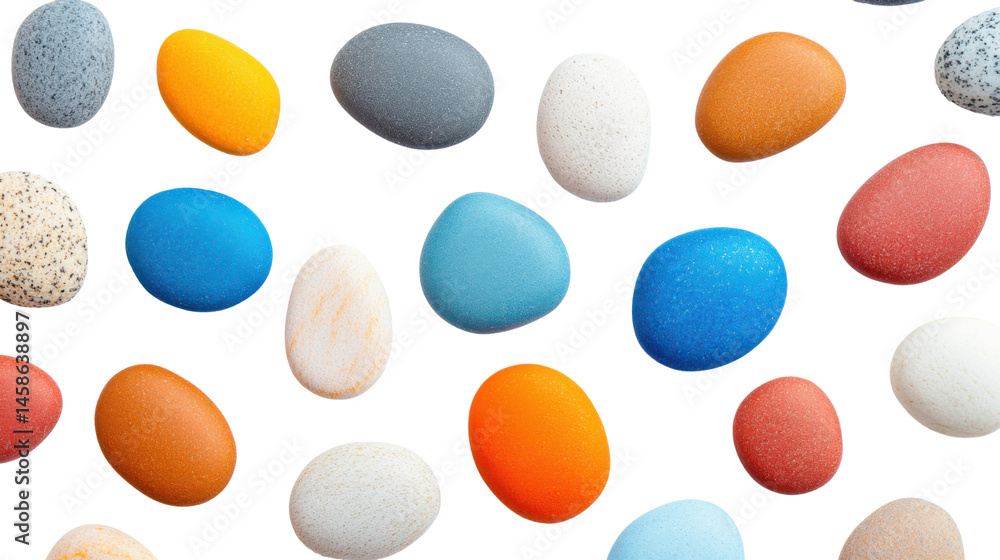 colorful pebbles with smooth round shapes on white background colorful pebbles with smooth round shapes on white background