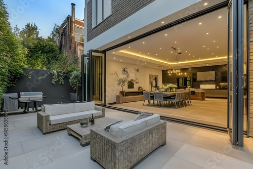 Seamless Living: Modern Patio with Folding Glass Doors