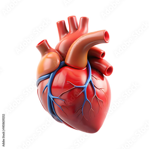 3d human heart anatomy isolated on transparent background.