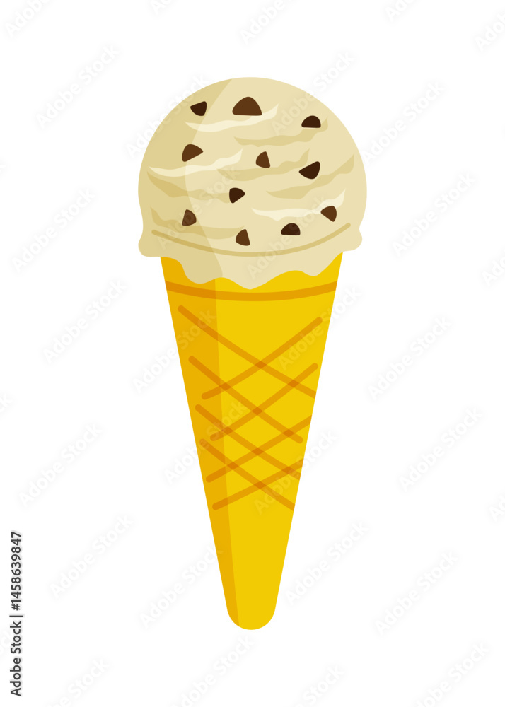 コーンに入ったチョコチップとバニラアイスクリーム ベクターイラスト コーンに入ったチョコチップとバニラアイスクリーム ベクターイラスト