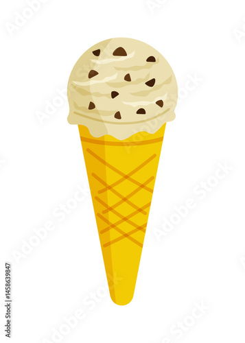 コーンに入ったチョコチップとバニラアイスクリーム　ベクターイラスト