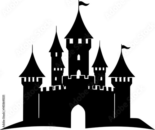 castle logo or icon silhouette design vector art illustration
