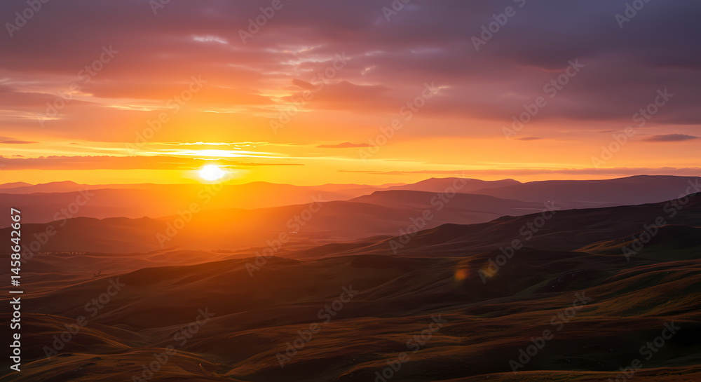 Fototapeta premium Stunning Sunset Landscape Photography: Golden Hour Views