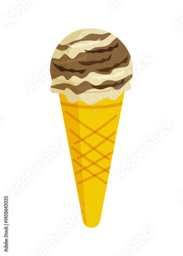 コーンに入ったチョコとバニラミックスアイスクリーム　ベクターイラスト