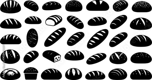 Set of bread icon silhouette design vector art illustration
