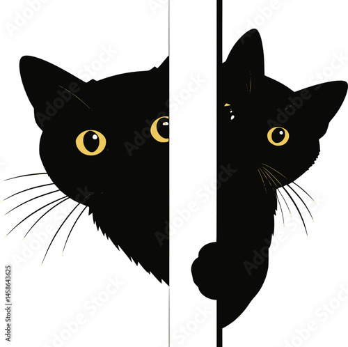 A cat peeking clip art silhouette vector art illustration
