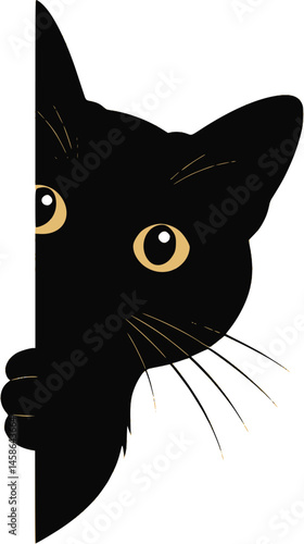 A cat peeking clip art silhouette vector art illustration
