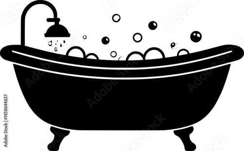 bath tub with bubbles icon silhouette design vector art illustration
