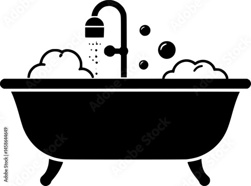 bath tub with bubbles icon silhouette design vector art illustration
