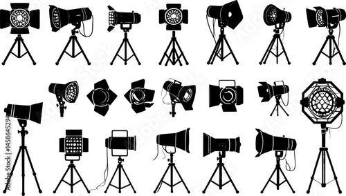 set of spotlight icon silhouette design vector illustration
