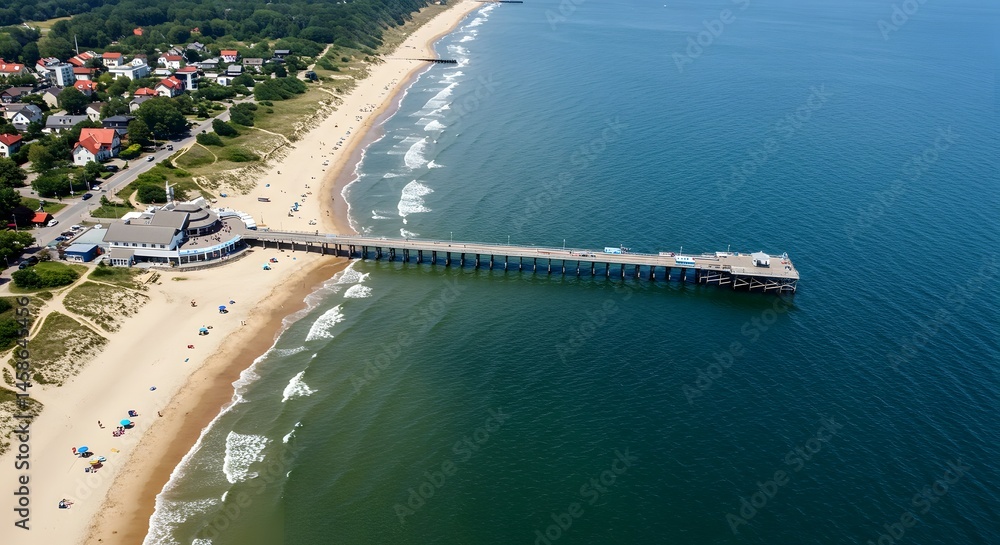 Aerial View of a Pier Stretching into the Ocean Aerial View of a Pier Stretching into the Ocean