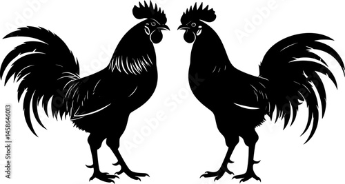 silhouette of two angry rooster fighting vector illustration
