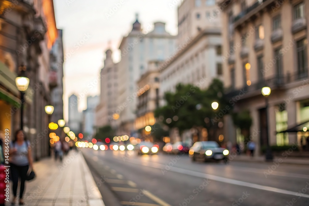 Fototapeta premium Blur background city street scene at dusk urban life motion soft light dynamic environment