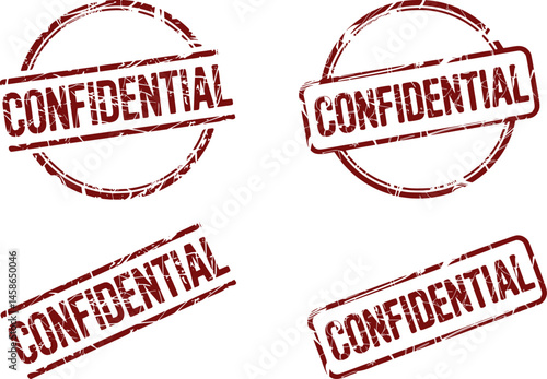 Confidential Rubber Stamp Vector – Distressed Red Grunge Seal with Rough Edges, Ink Smudges, and Faded Text for Official, Secure, and Classified Document Marking