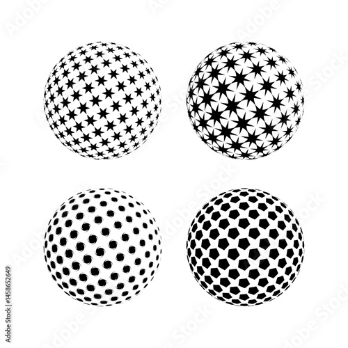 Set of black halftone dots backgrounds. Modern abstract background. Halftone dots in circle form. Round logo. Vector Eps
