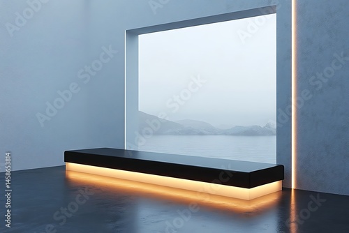 Illuminated Minimalist Bench with Ocean View